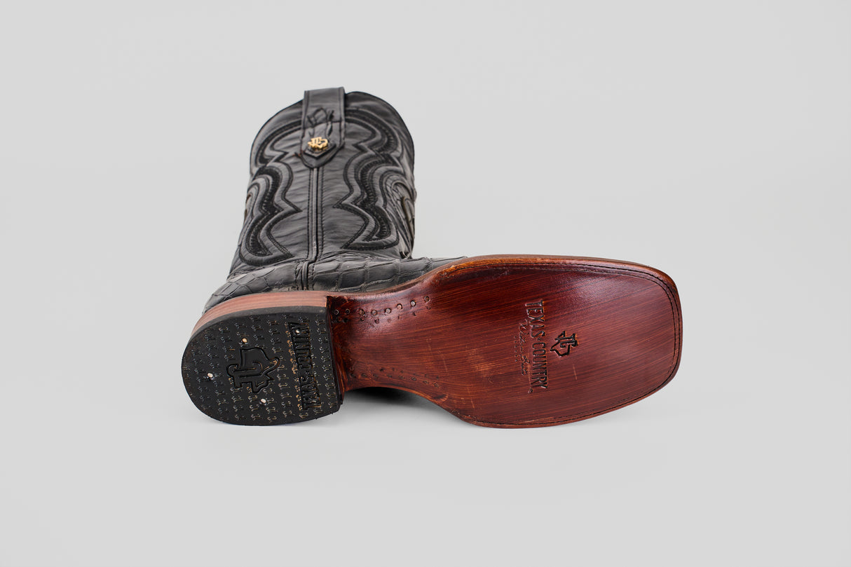 James - Black - Square Toe (Alligator Hornback)
