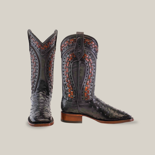 Exotic Karoo Ostrich - Herradura - Black - Square Toe