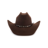 The 6X Bull Brown is a luxury western hat crafted from premium felt. It features a wide brim and a decorative band with small star-shaped embellishments circling the base of the crown, all photographed against a plain white background.