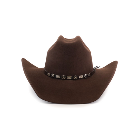 The 6X Bull Brown is a luxury western hat crafted from premium felt. It features a wide brim and a decorative band with small star-shaped embellishments circling the base of the crown, all photographed against a plain white background.