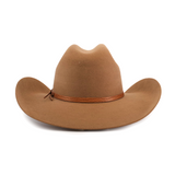 The 6X Chihuahua Fawn is a brown Western hat with a wide brim and a leather band around the crown, crafted from premium sheep wool, set against a plain white background.