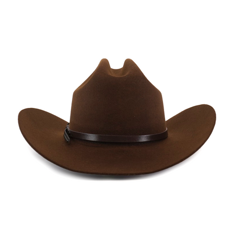 The 6X Sinaloa Brown felt cowboy hat, showcasing Western heritage, features a wide brim and a thin leather band around the crown, set against a plain white background.