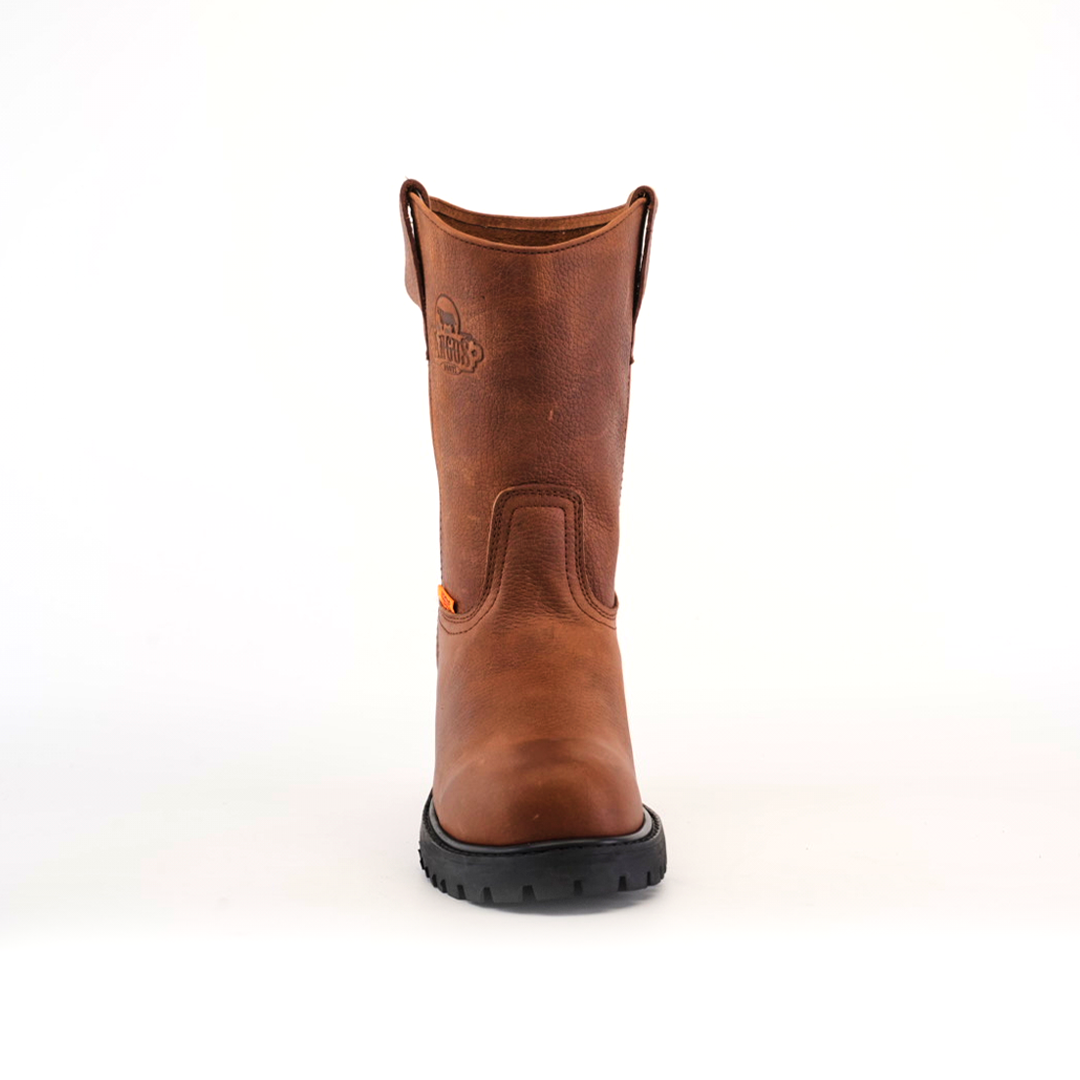 The Brandy Roper - Tractor Sole - Soft Toe showcases premium cowhide leather with pull tabs on both sides against a white backdrop, featuring a reinforced toe and rugged tractor sole for exceptional durability.