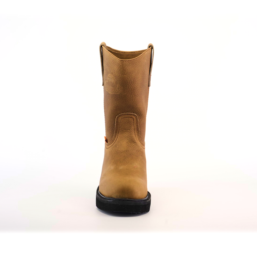 Front view of a single Tan Roper - Laredo Sole - Soft Toe cowboy boot in premium cowhide leather, featuring two top pull-on loops on a white background.