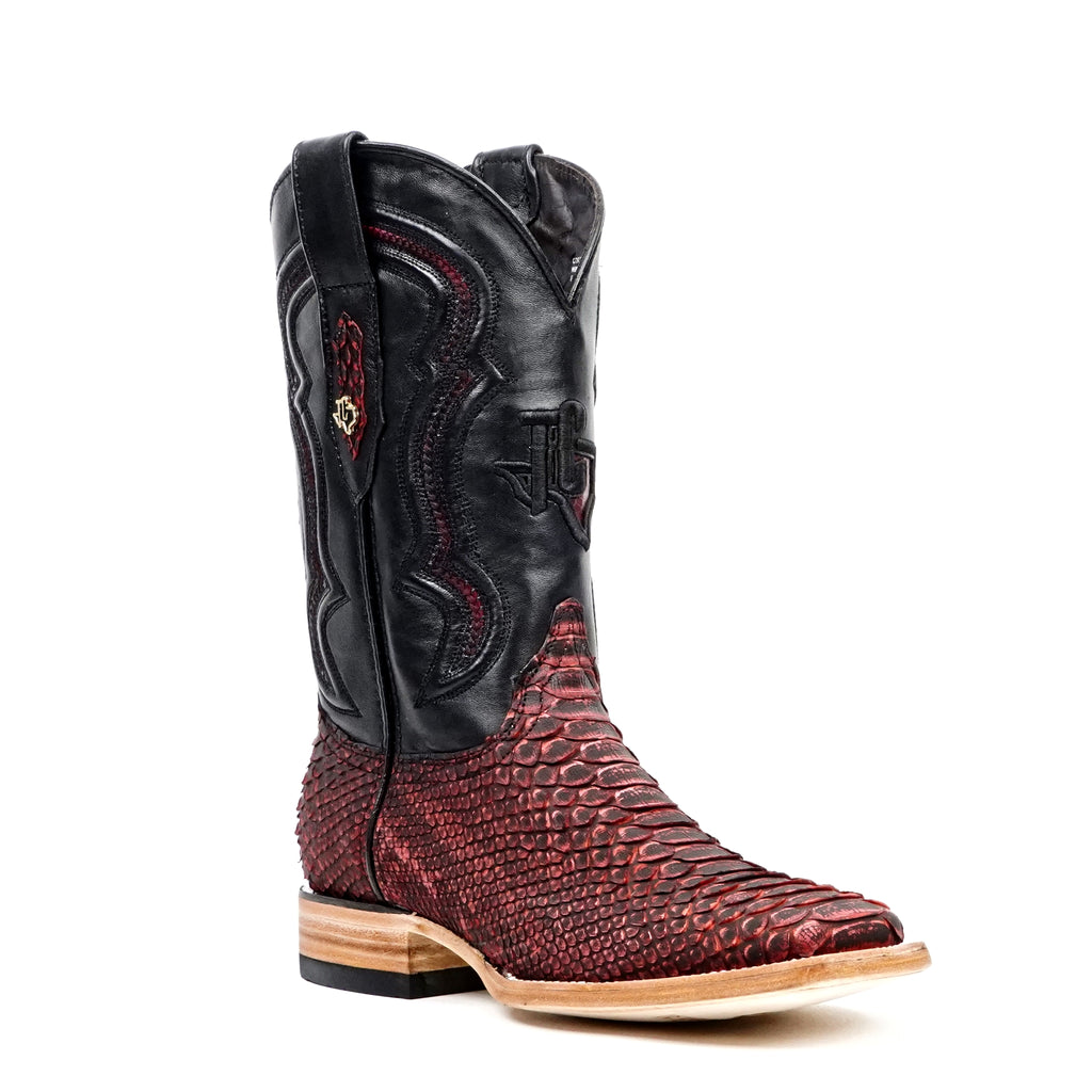 Tanner Python Boots - Nubuck Red - Square Toe (PN30)