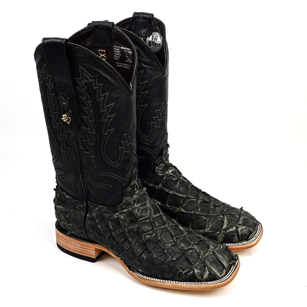 Connor Pirarucu Fish Boots - Gray Black - Square Toe (PZ60)