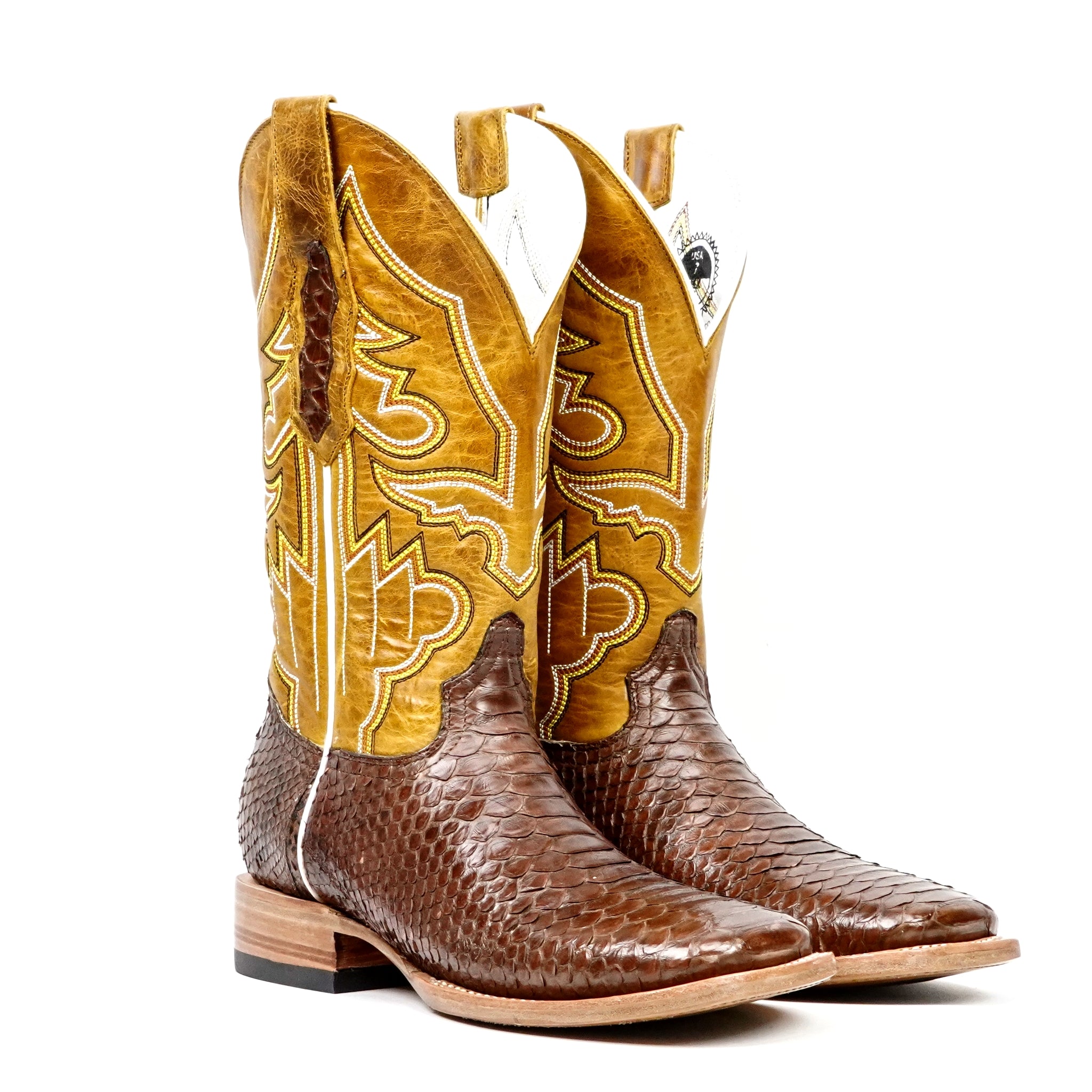 Braxton Python Boots - Brown - Square Toe