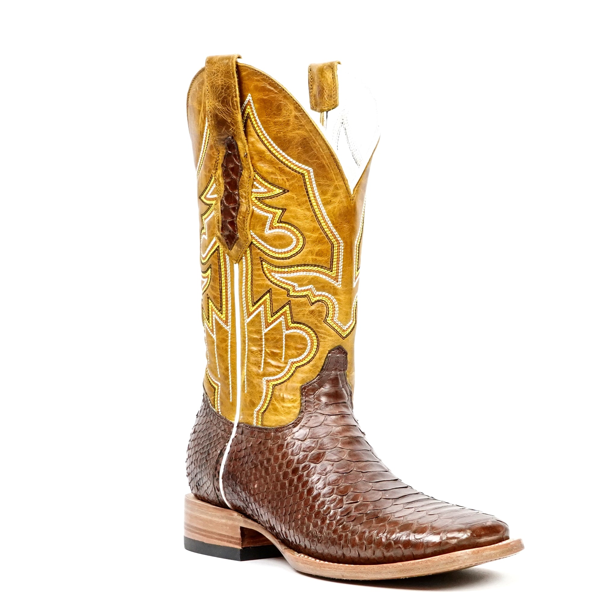 Braxton Python Boots - Brown - Square Toe