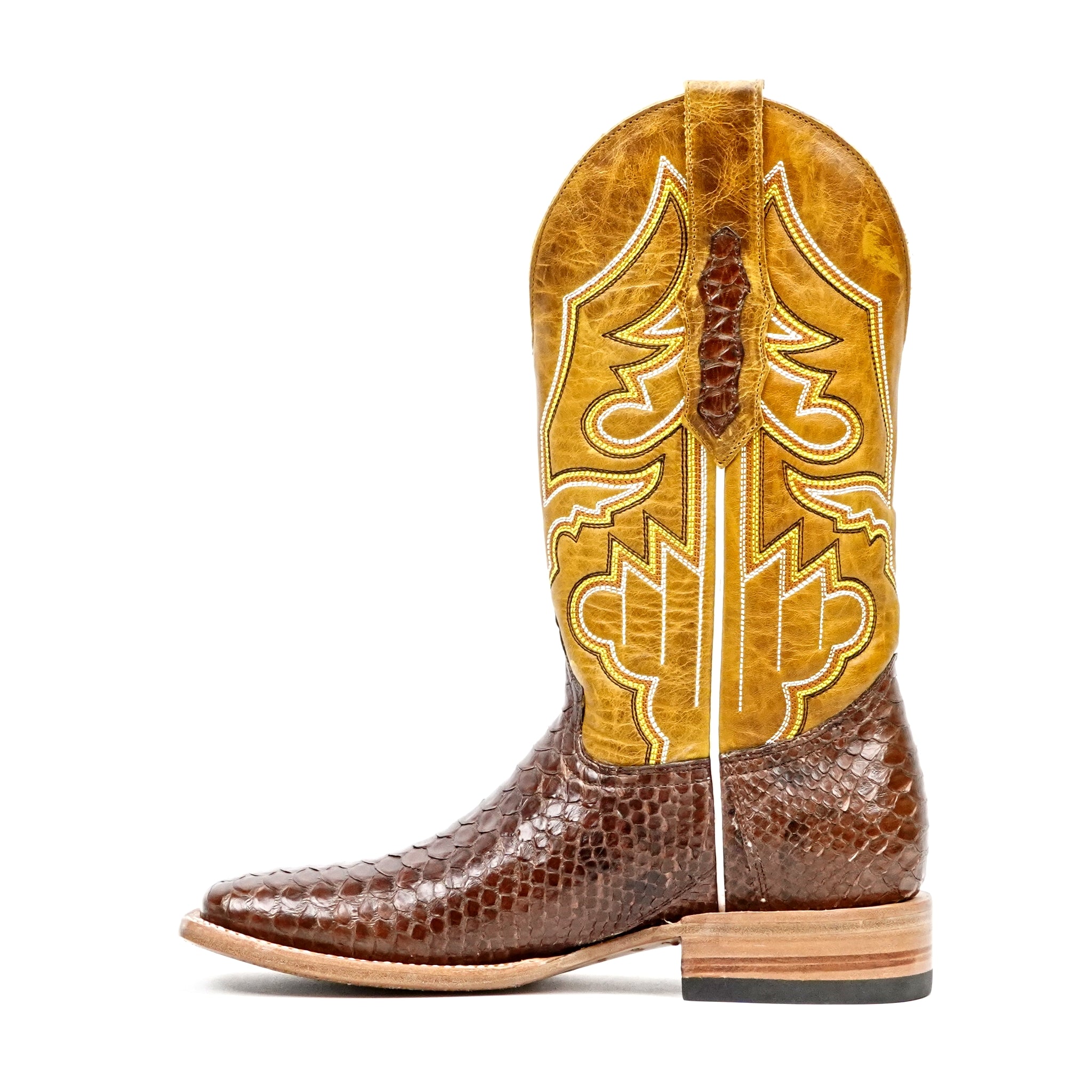Braxton Python Boots - Brown - Square Toe