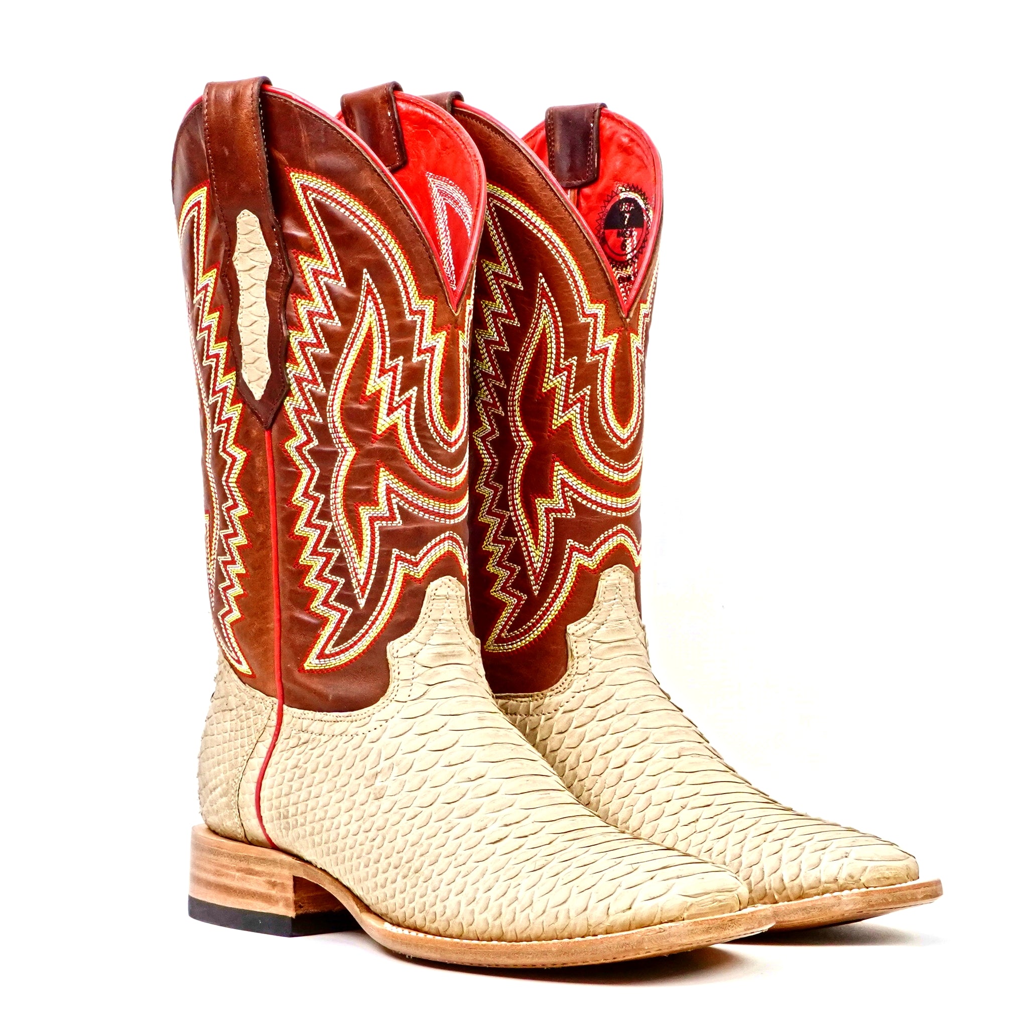 Braxton Python Boots- Cappuccino - Square Toe