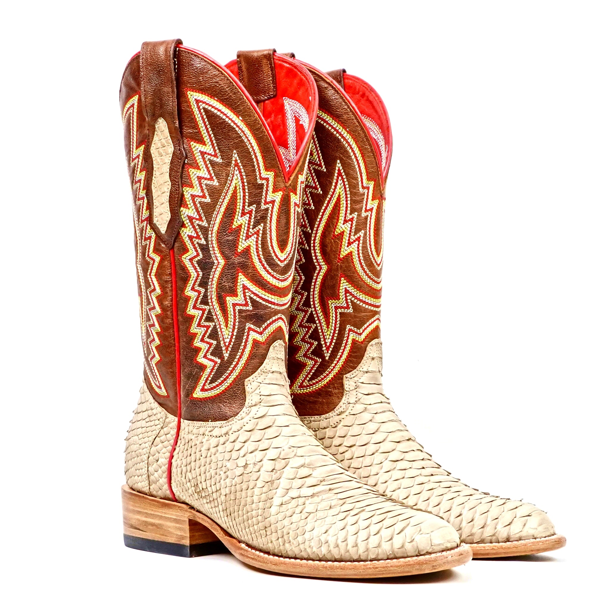 Braxton Python Boots - Cappuccino - Roper Toe