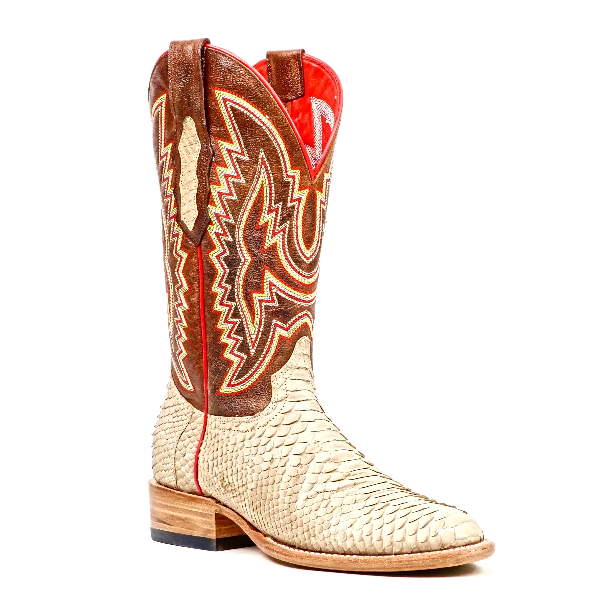 Braxton Python Boots - Cappuccino - Roper Toe