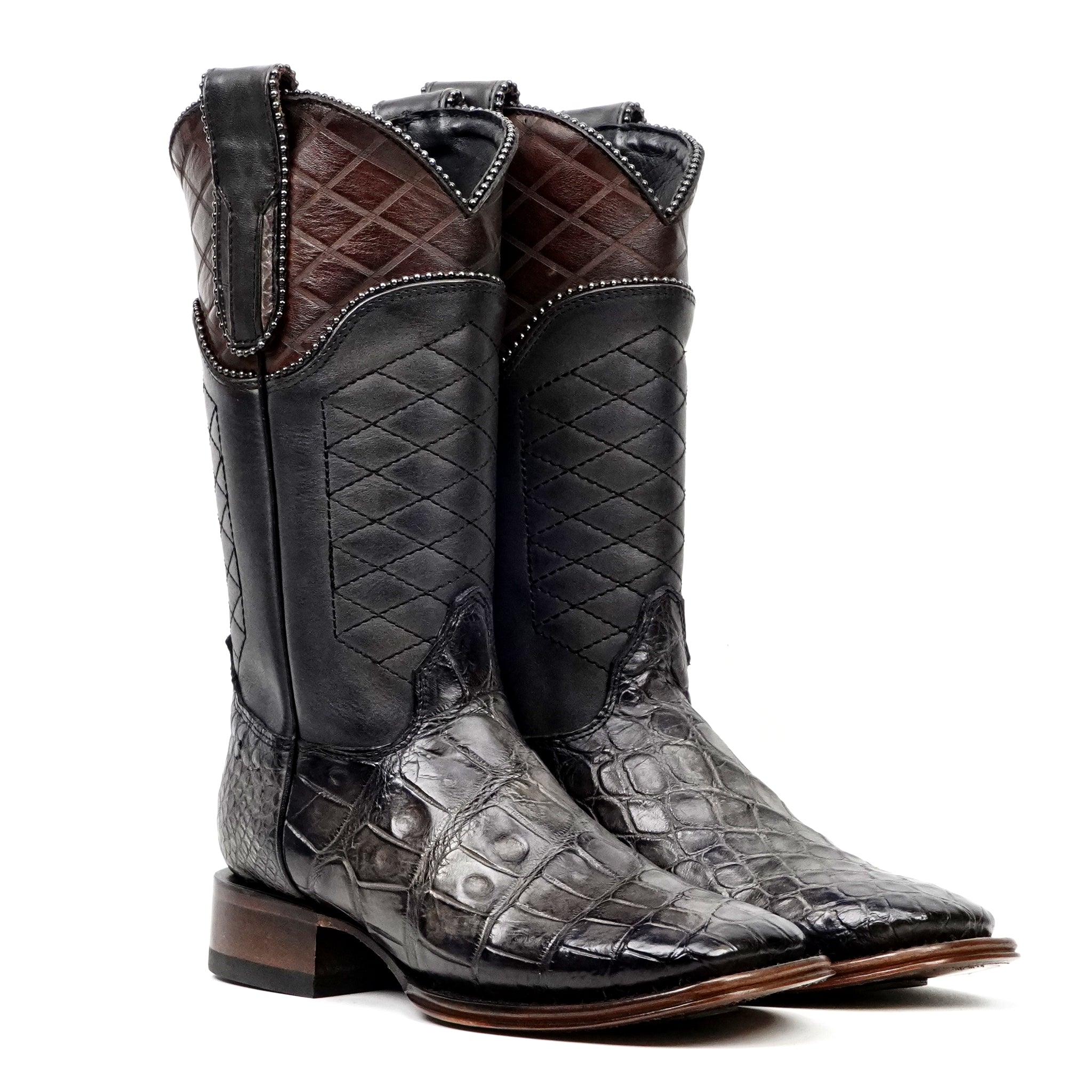 James Platinum Alligator Belly Boots - Dark Gray - Square Toe - Gomez Western Wear