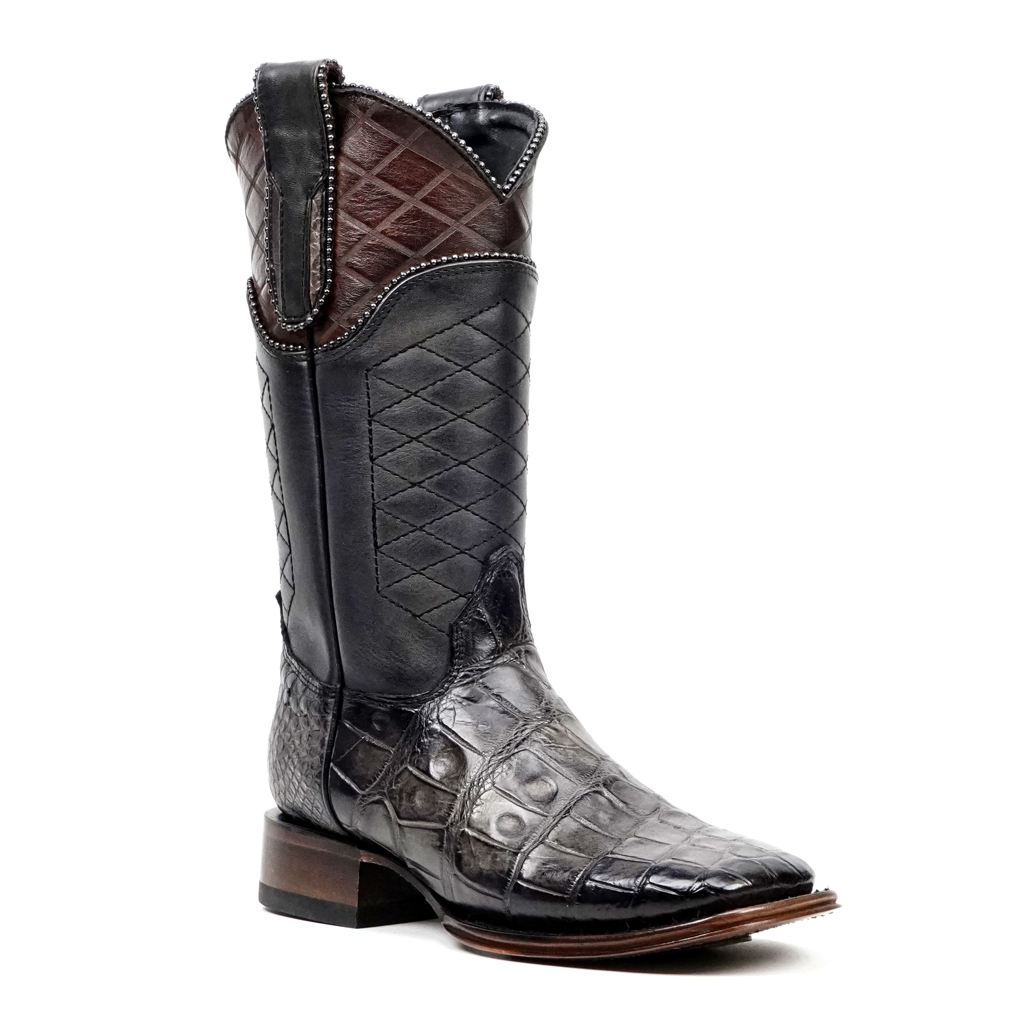 James Platinum Alligator Belly Boots - Dark Gray - Square Toe - Gomez Western Wear