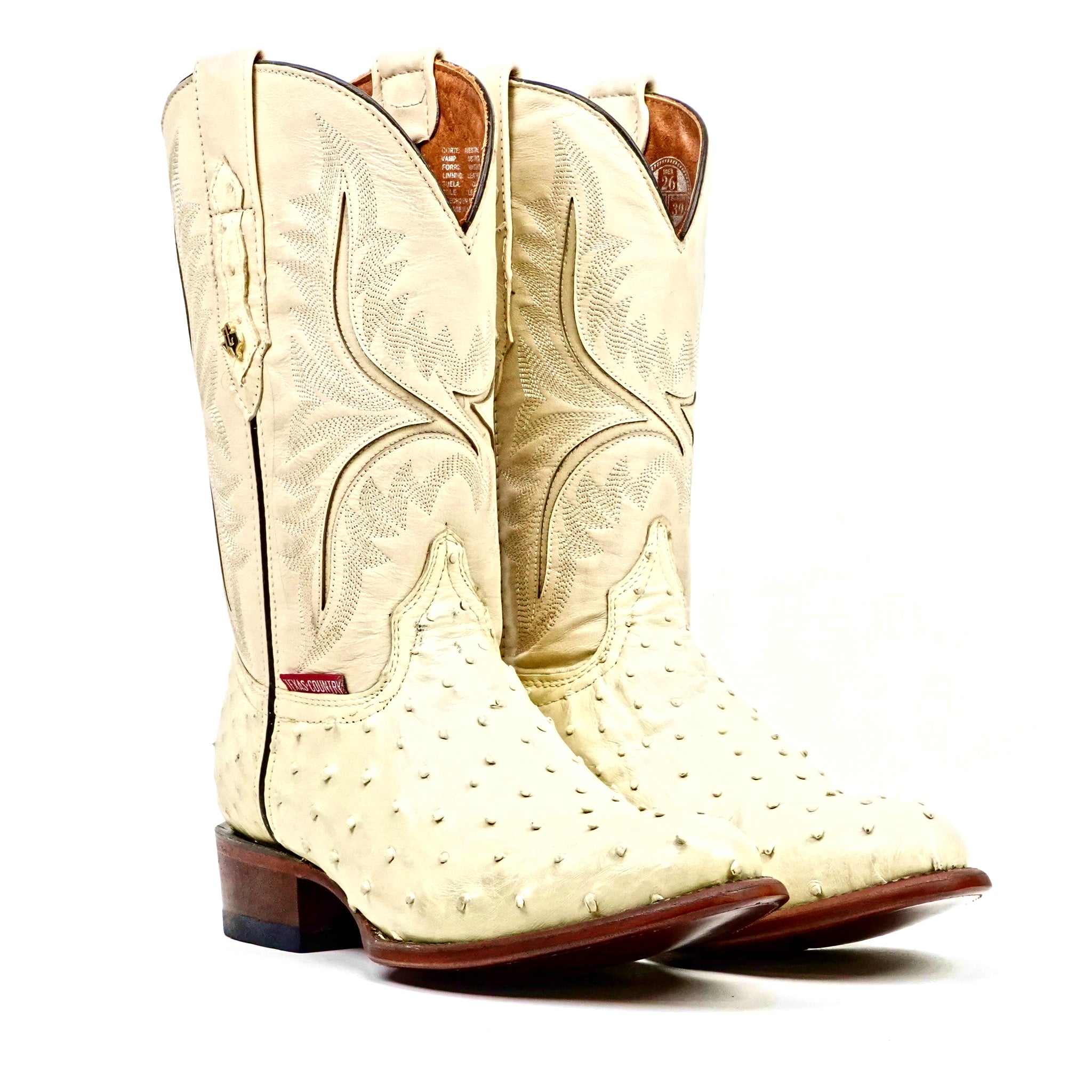 Austin Ostrich Boots - Bone - Round Toe (AV230)