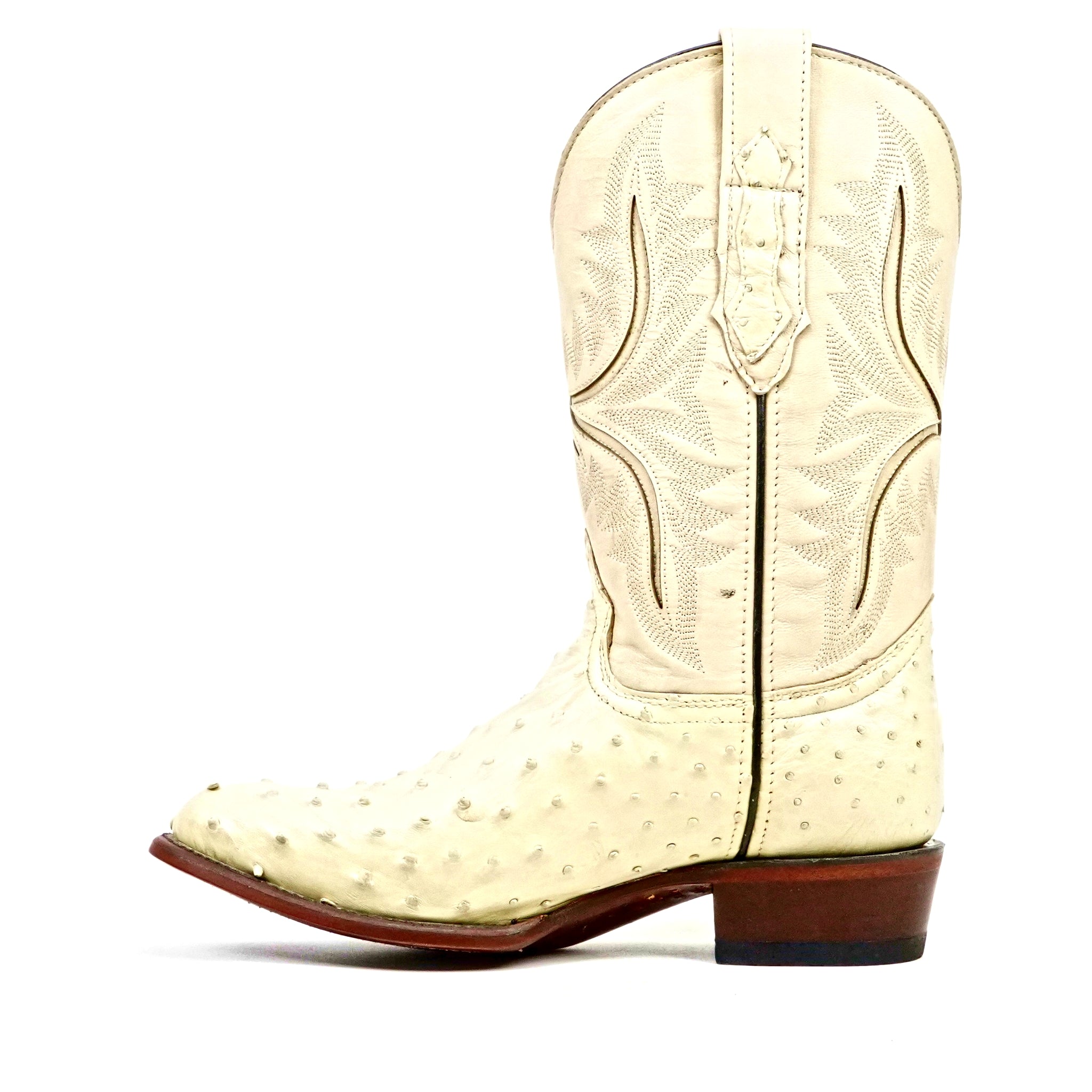 Austin Ostrich Boots - Bone - Round Toe (AV230)