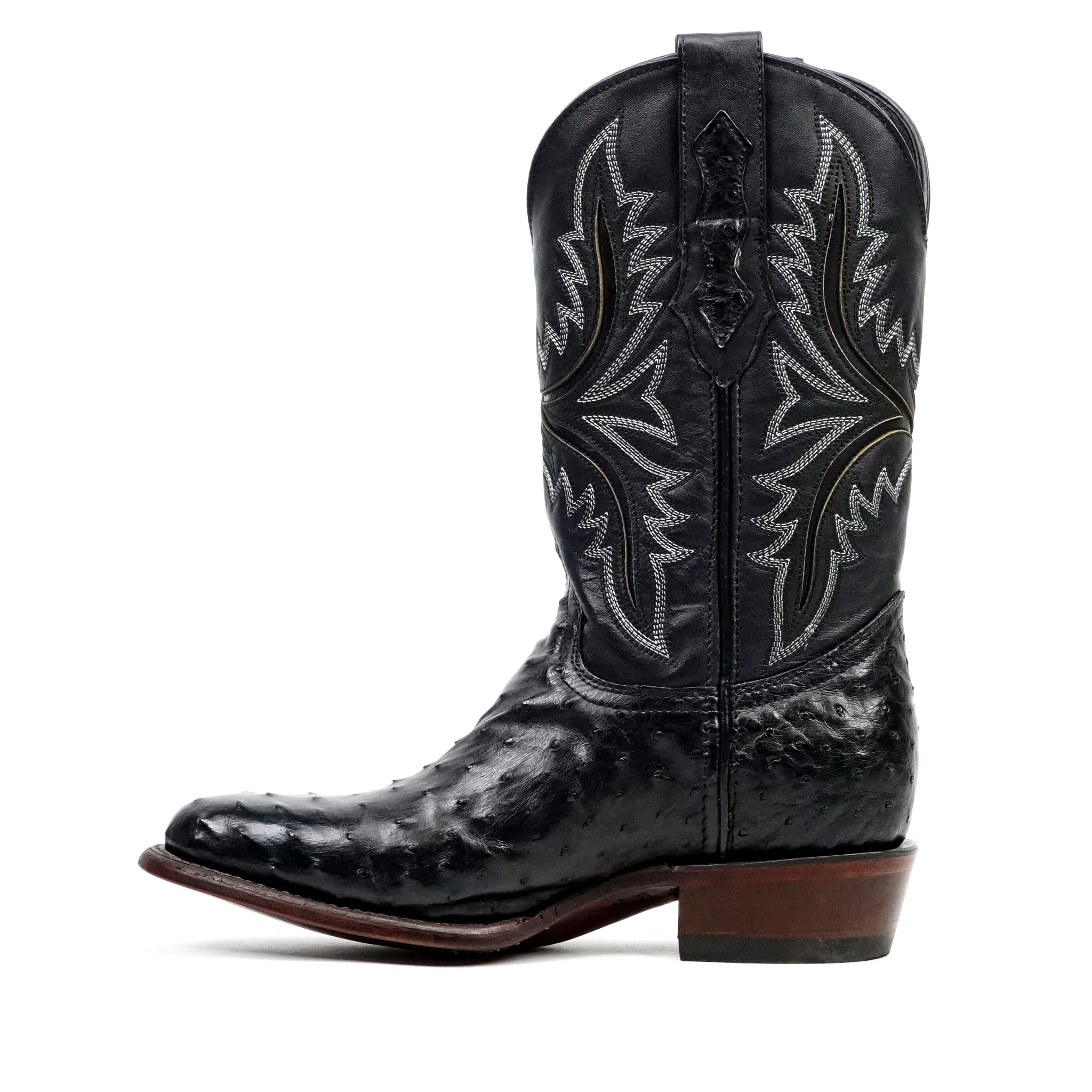 Austin Ostrich Boots - Black - Round Toe (AV230)