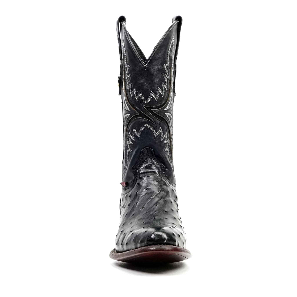 Austin Ostrich Boots - Black - Round Toe (AV230)