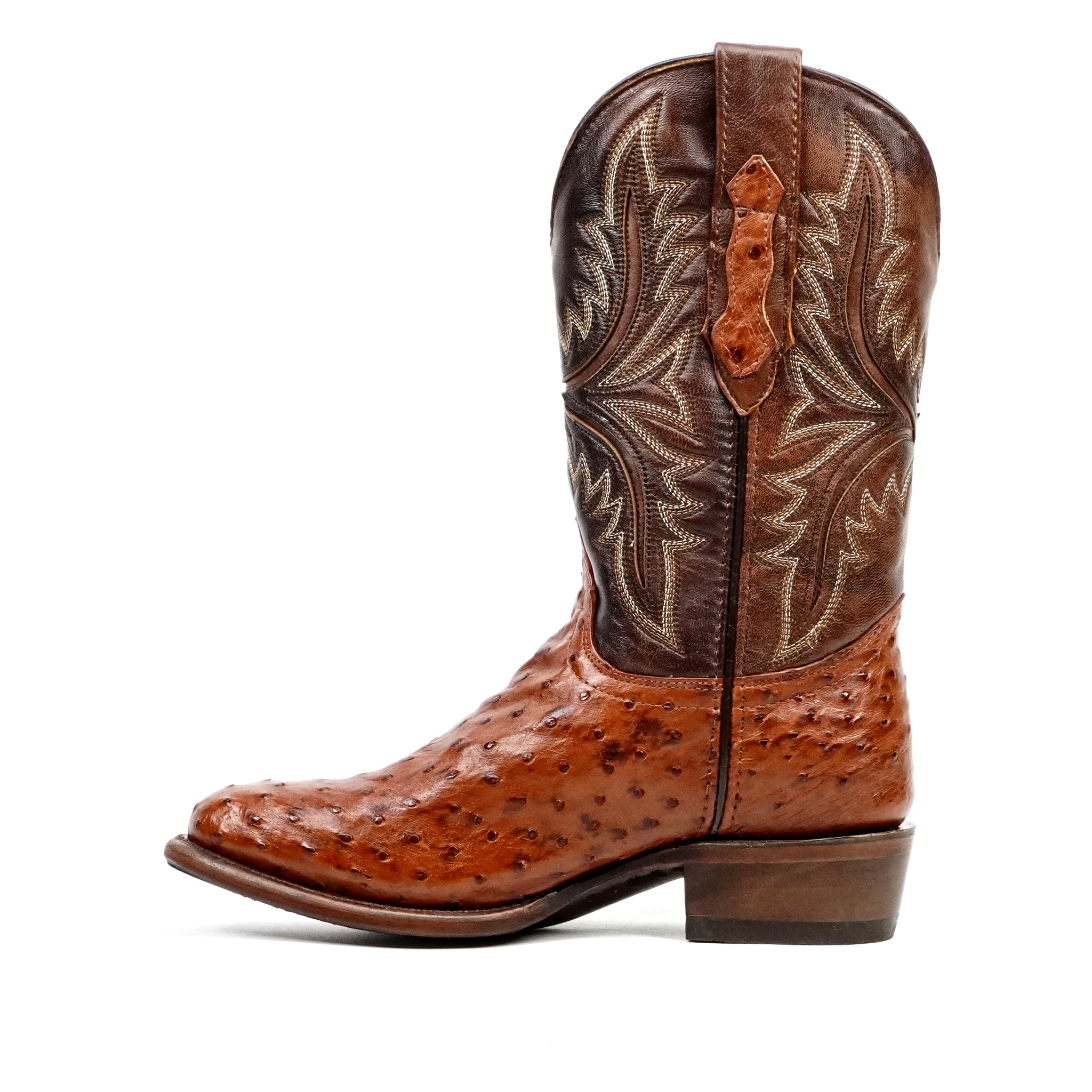 Austin Ostrich Boots - Brandy - Round Toe (AV230)
