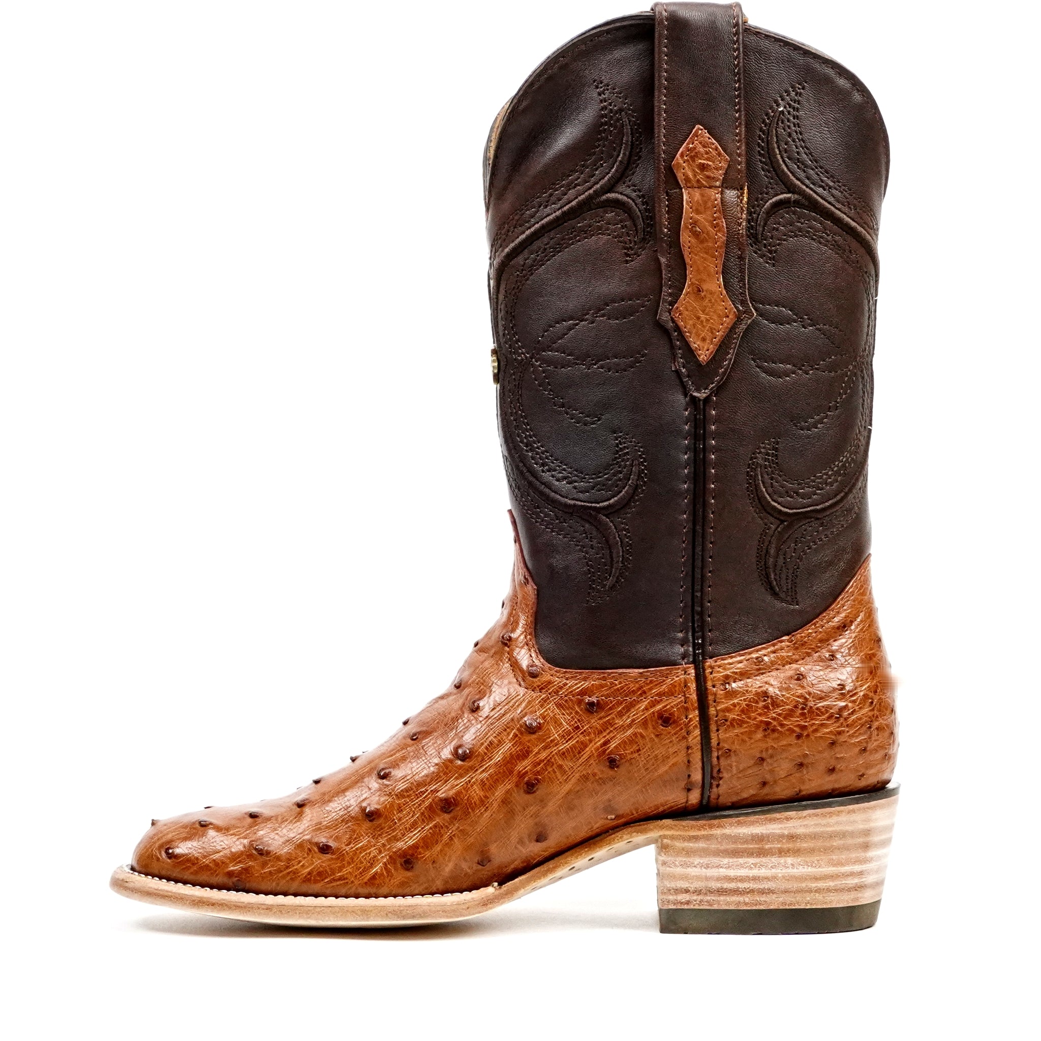 Austin Ostrich Boots - Brandy - Roper Toe (AV201)