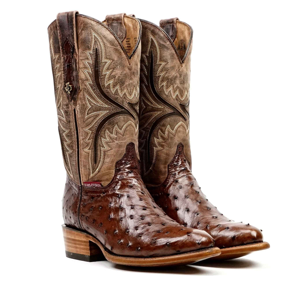 Austin Ostrich Boots - Tobacco - Round Toe (AV230)
