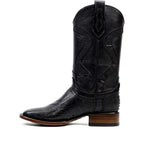 Austin Platinum Ostrich Leg Boots - Black - Square Toe