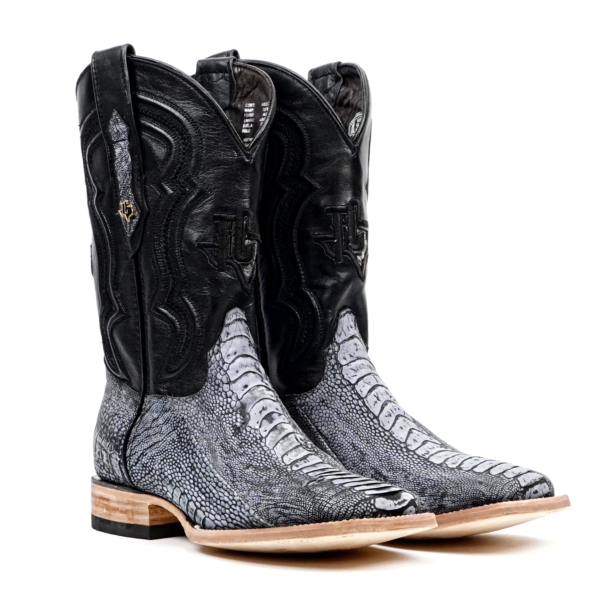 Austin Ostrich Leg Boots - Denim Blue - Square Toe (PA501)