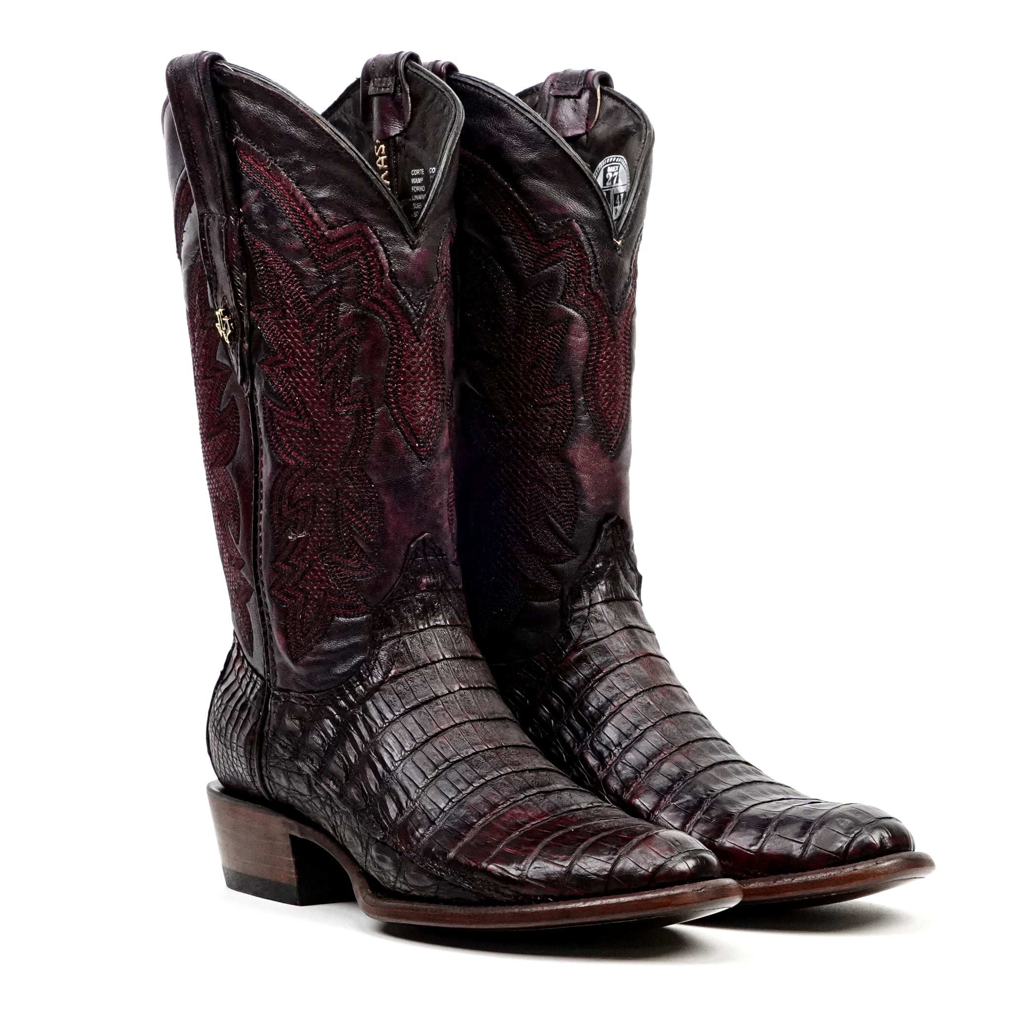 Rhodes Caiman Hornback Boots - Black Cherry - Round Toe (LM220)