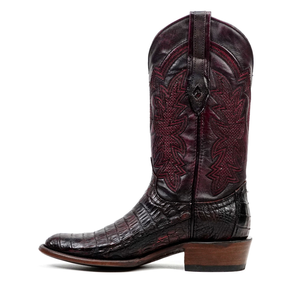 Rhodes Caiman Hornback Boots - Black Cherry - Round Toe (LM220)