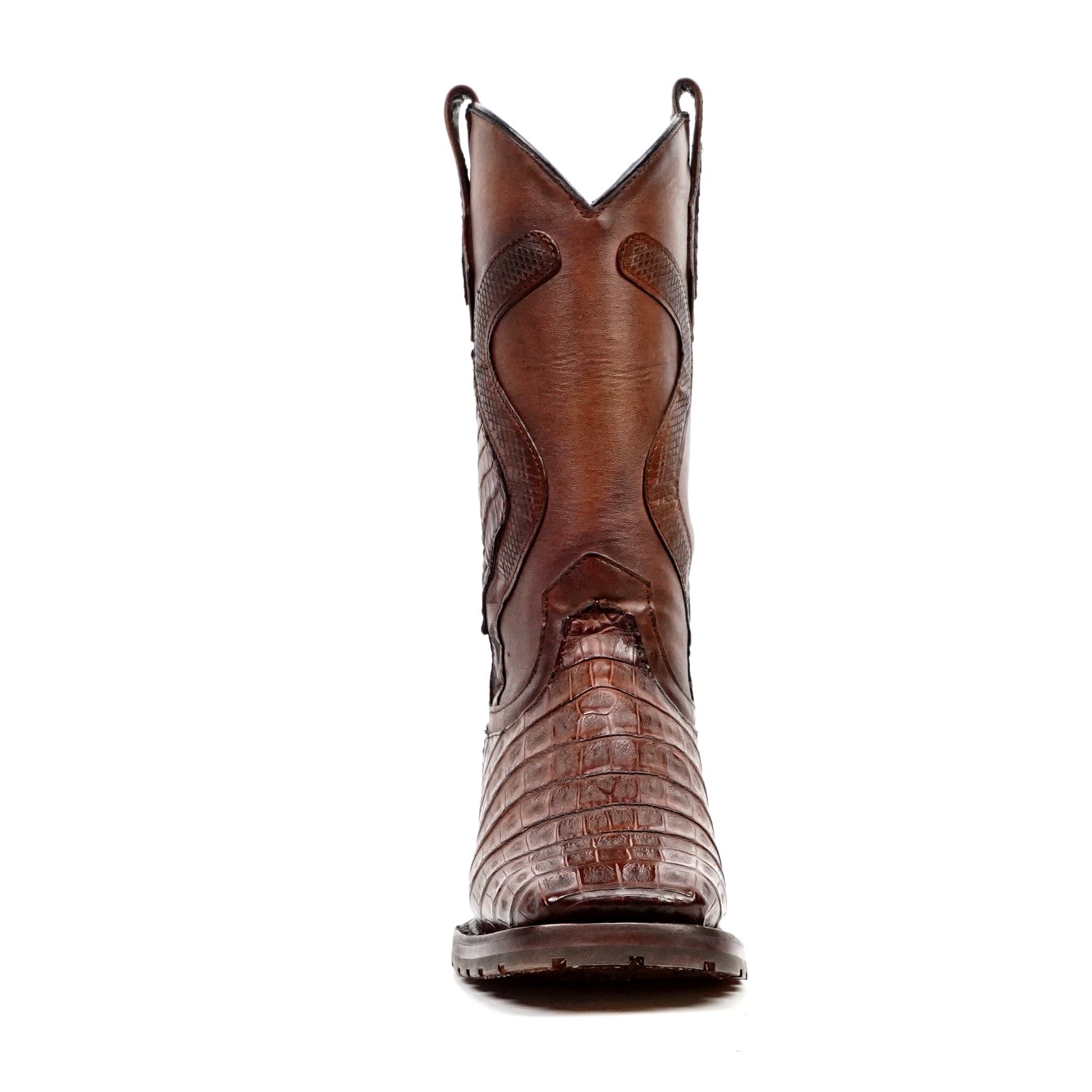 Rhodes Platinum Caiman Belly Double Sole Boots - Brandy - Square Toe - Gomez Western Wear