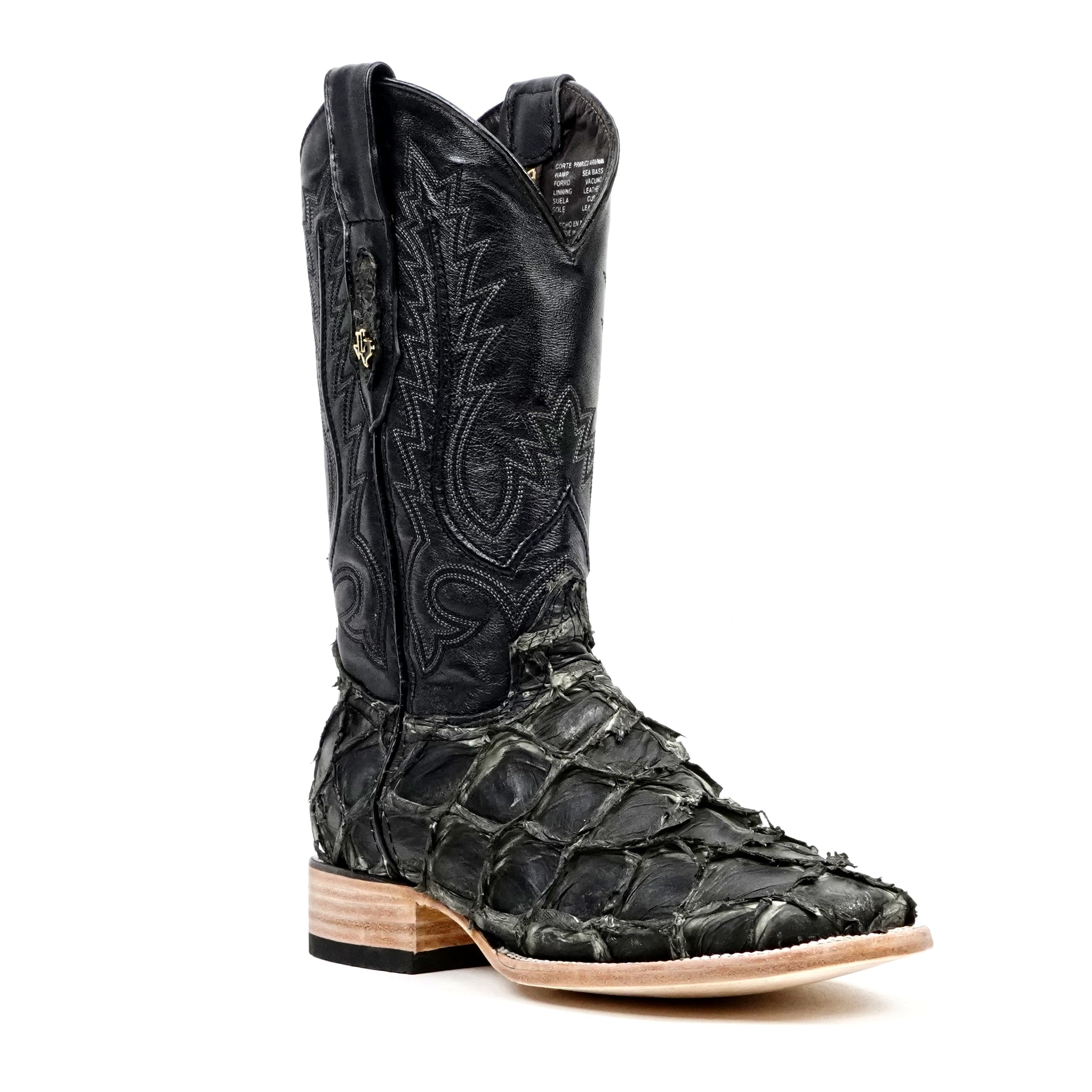 Connor Pirarucu Fish Boots - Gray Black - Square Toe (PZ60) - Gomez Western Wear