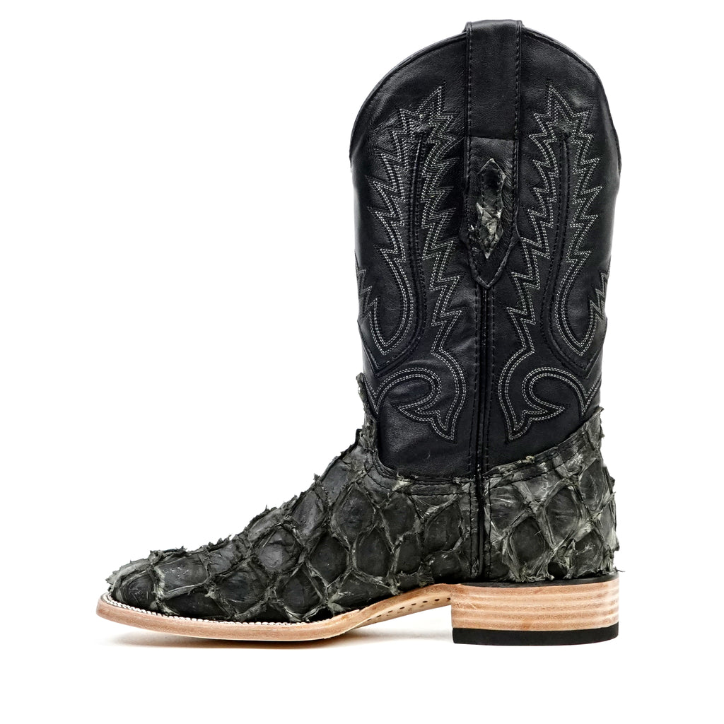 Connor Pirarucu Fish Boots - Gray Black - Square Toe (PZ60) - Gomez Western Wear