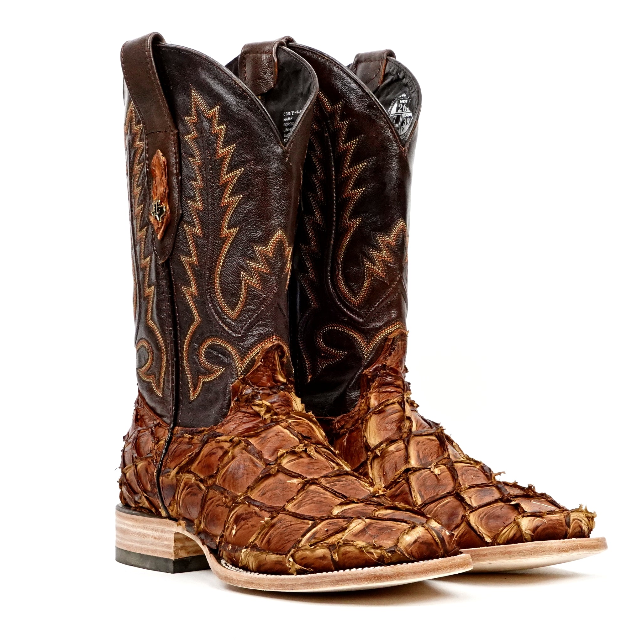 Connor Pirarucu Fish Boots- Pecan - Square Toe (PZ60)