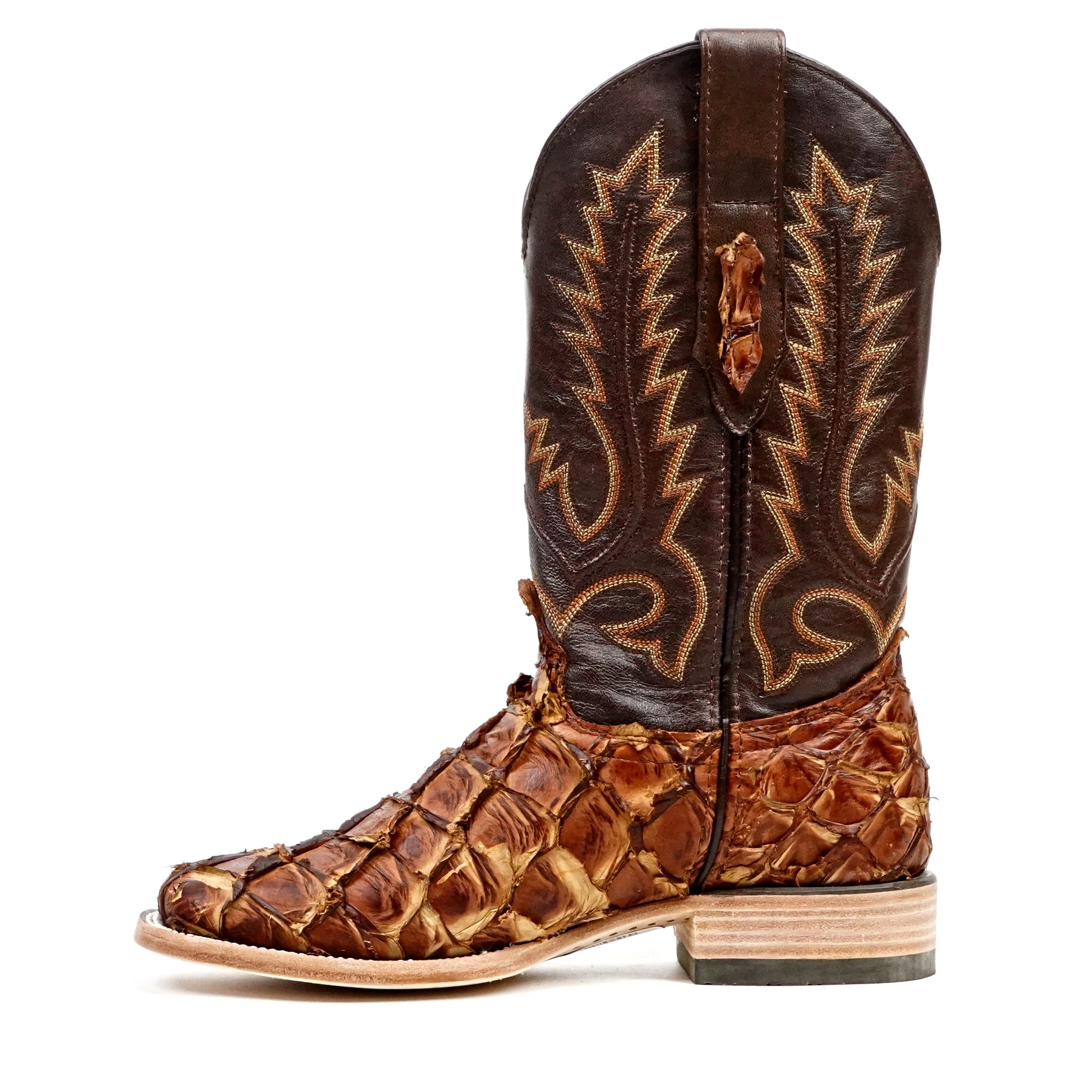 Connor Pirarucu Fish Boots- Pecan - Square Toe (PZ60)