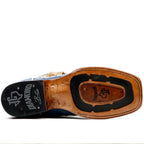 Ridge Ostrich Boots - Blue - Square Toe