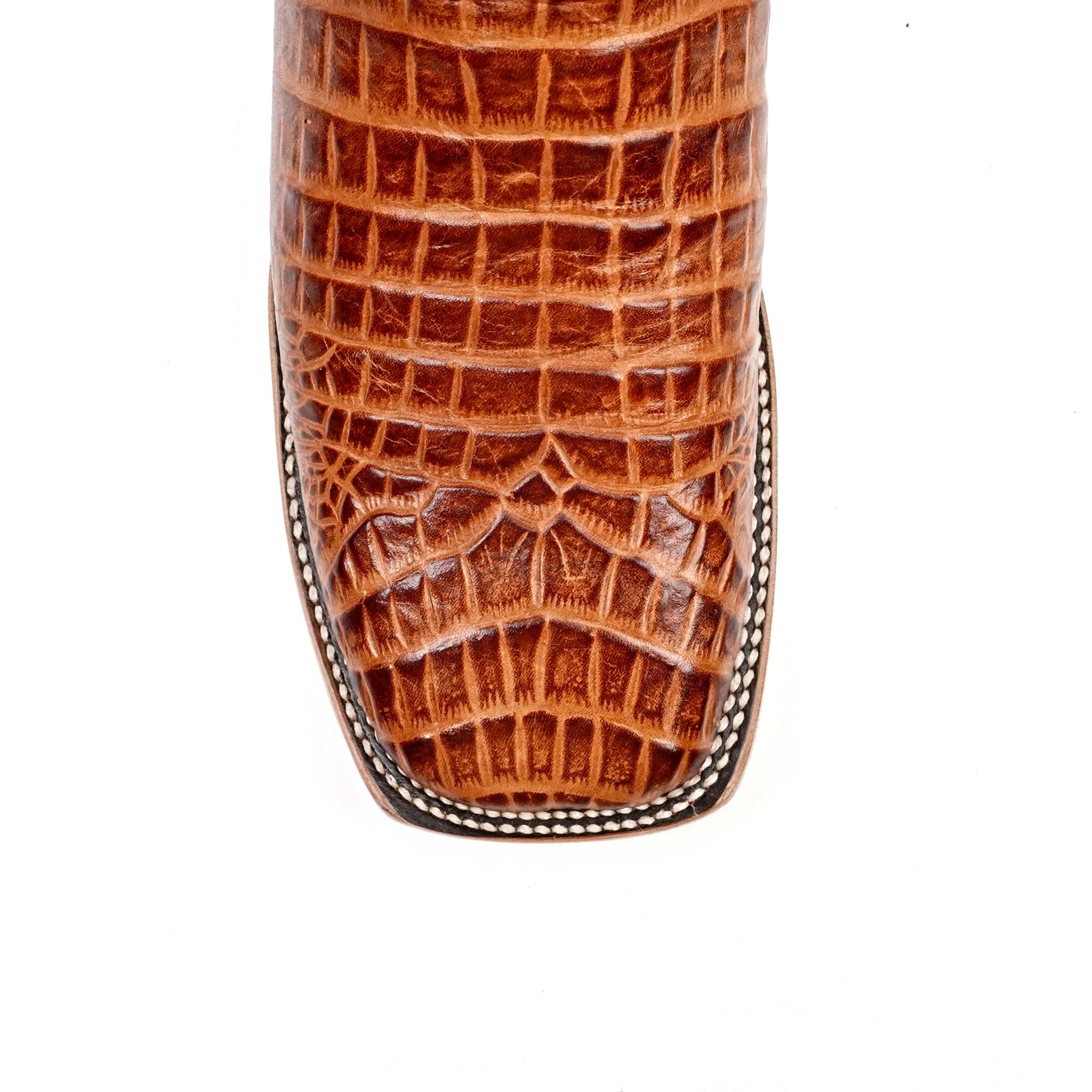 Caiman Belly Cognac Boots - Embossed Leather - Square Toe (E426)