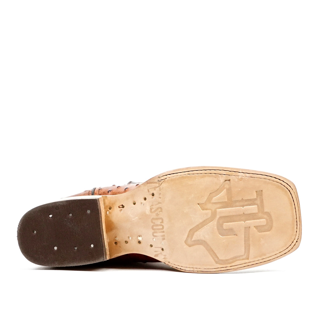 Ostrich Cognac Cowboy Boots - Embossed Leather - Square Toe (E424)