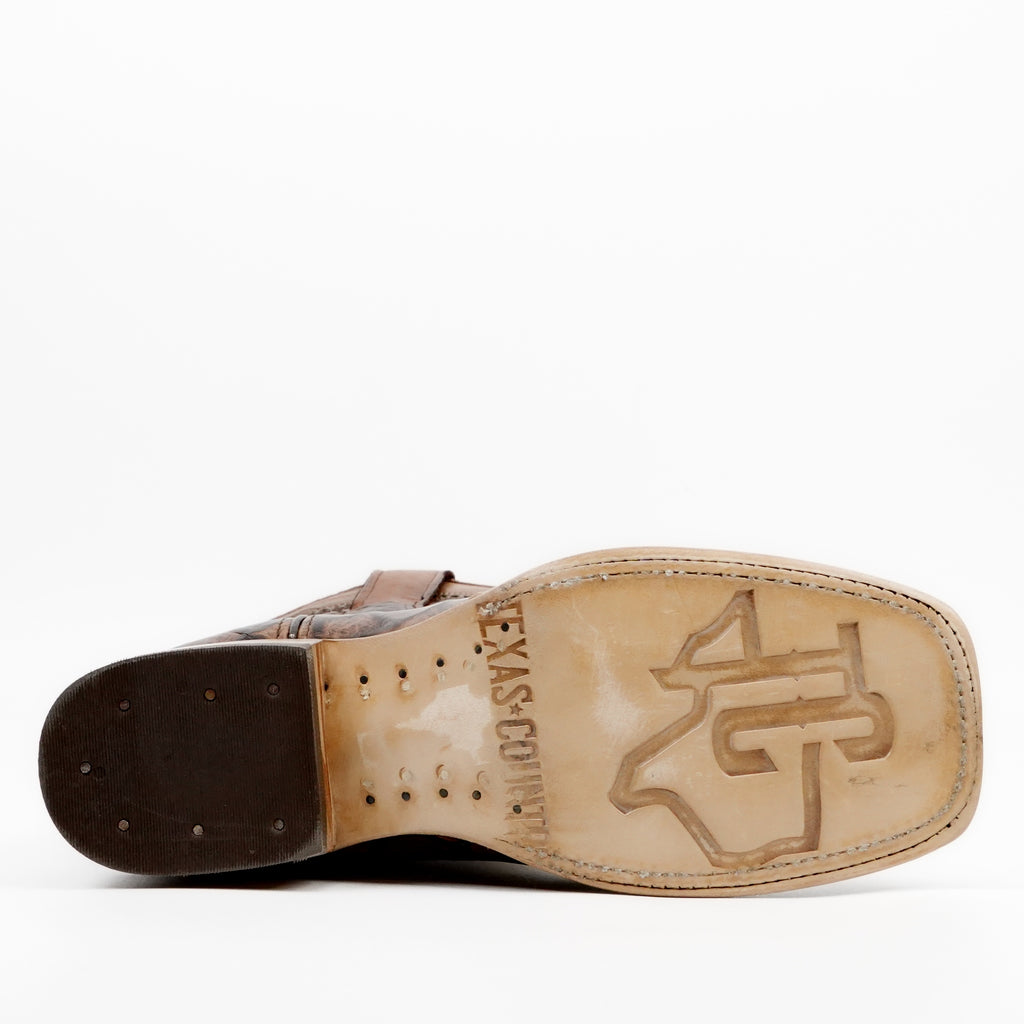 Pirarucu Chocolate Boots - Embossed Leather - Square Toe (E687)