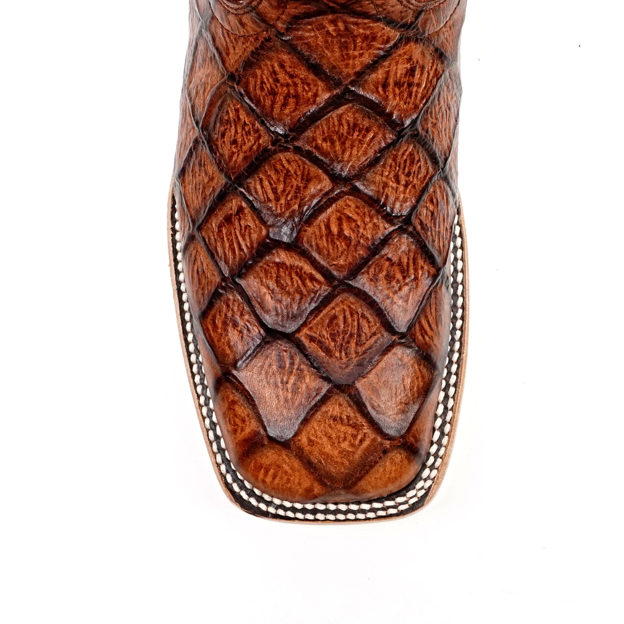 Pirarucu Cognac Boots - Embossed Leather - Square Toe (E687)