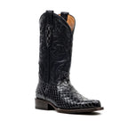 Botas vaqueras negras de serpiente - Piel repujada - Punta Roper (E952)