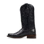 Botas vaqueras negras de serpiente - Piel repujada - Punta Roper (E952)