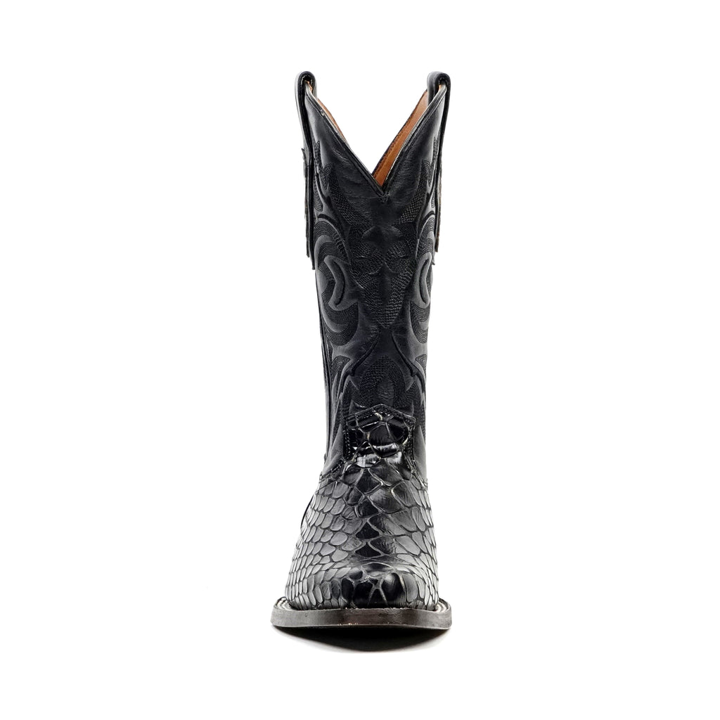 Botas vaqueras negras de serpiente - Piel repujada - Punta Roper (E952)
