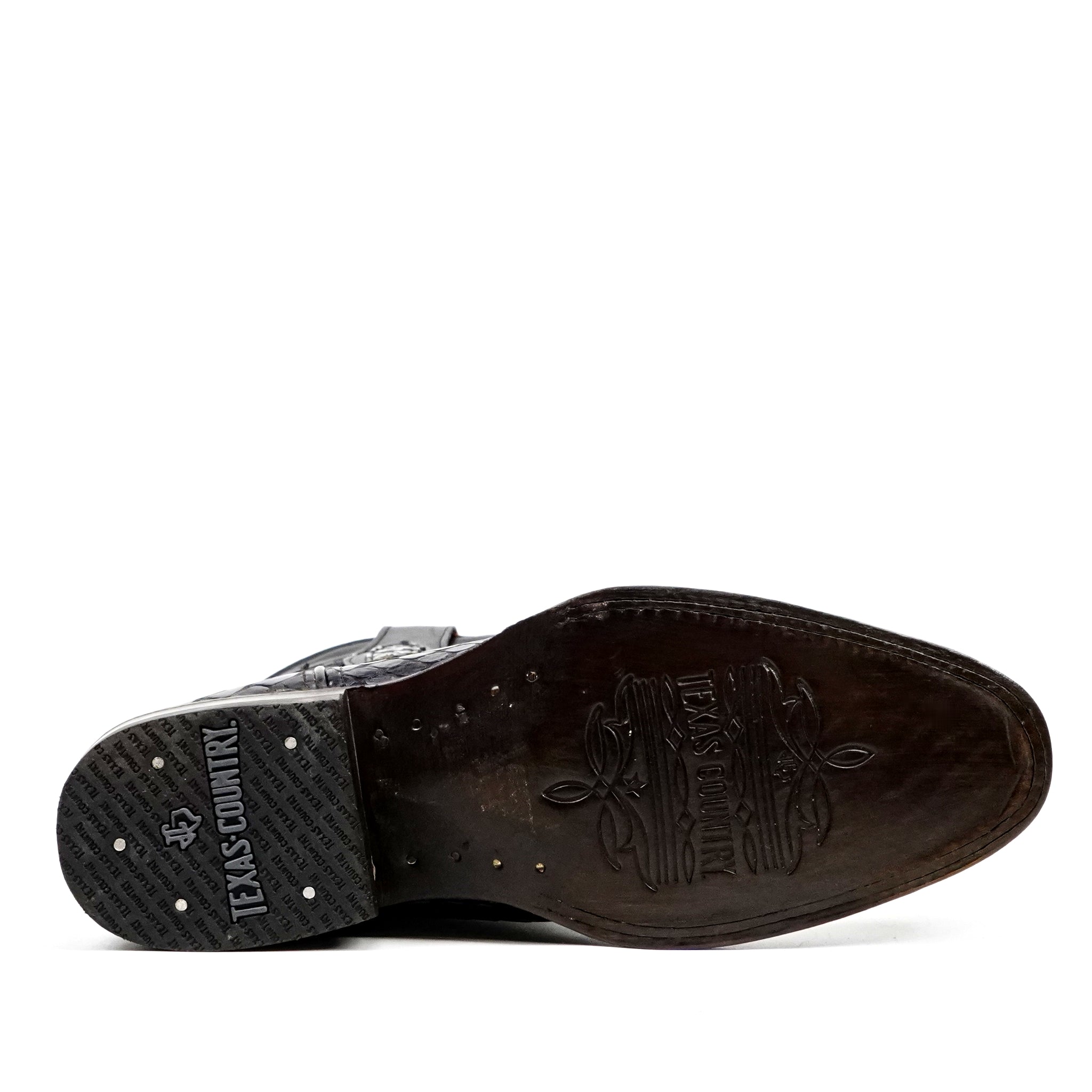 Botas vaqueras negras de serpiente - Piel repujada - Punta Roper (E952)