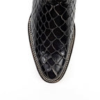 Botas vaqueras negras de serpiente - Piel repujada - Punta Roper (E952)