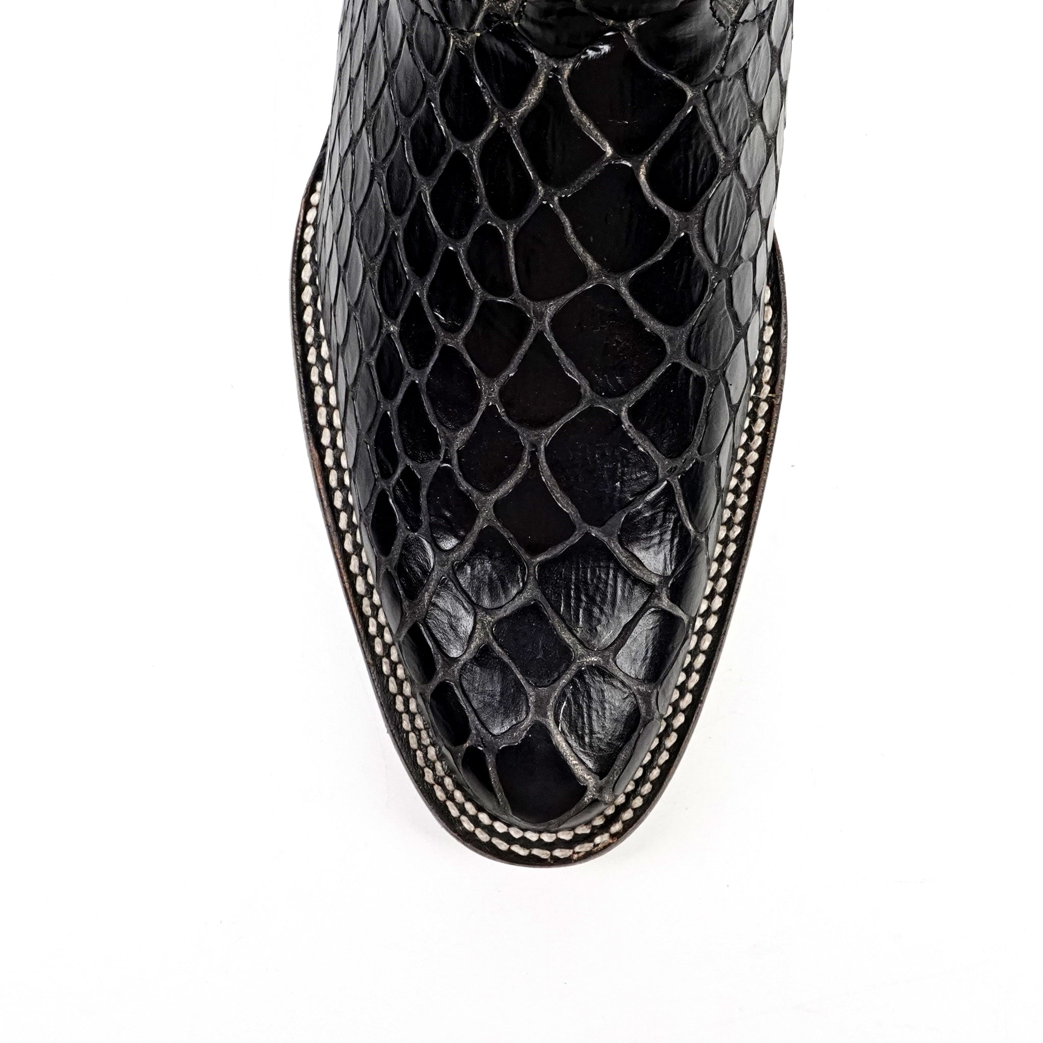 Botas vaqueras negras de serpiente - Piel repujada - Punta Roper (E952)