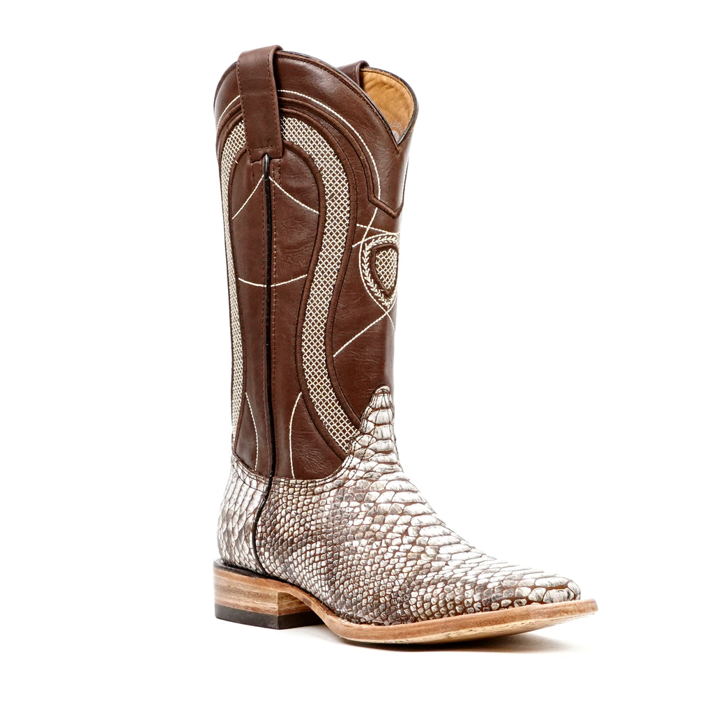 Botas Python Natural Camel - Piel Grabada - Punta Cuadrada (E913)