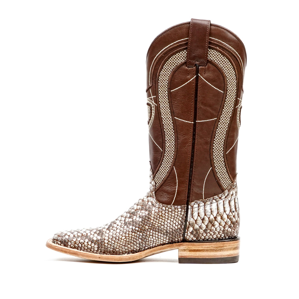 Botas Python Natural Camel - Piel Grabada - Punta Cuadrada (E913)
