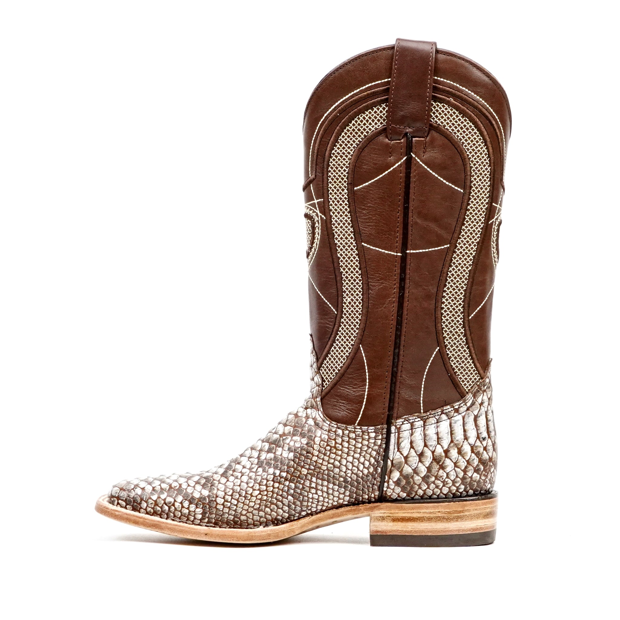 Botas Python Natural Camel - Piel Grabada - Punta Cuadrada (E913)