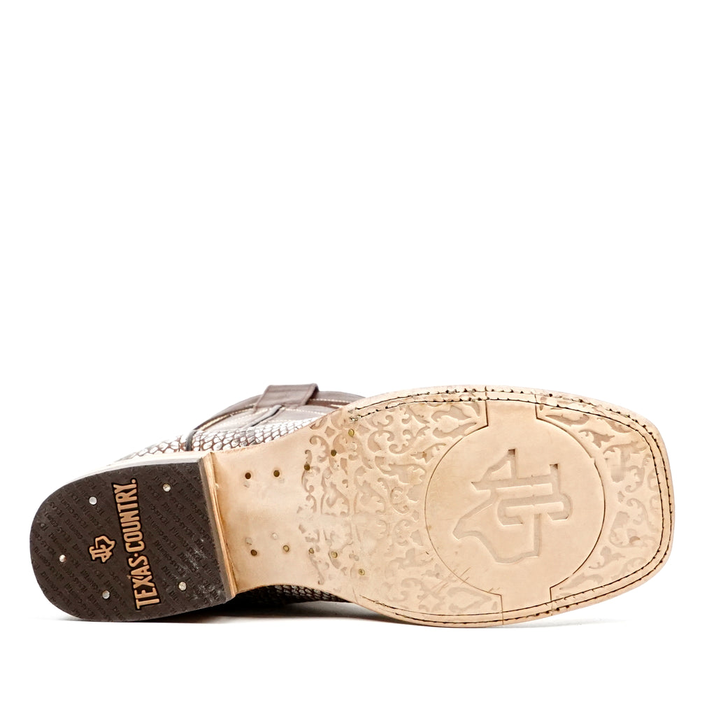 Botas Python Natural Camel - Piel Grabada - Punta Cuadrada (E913)