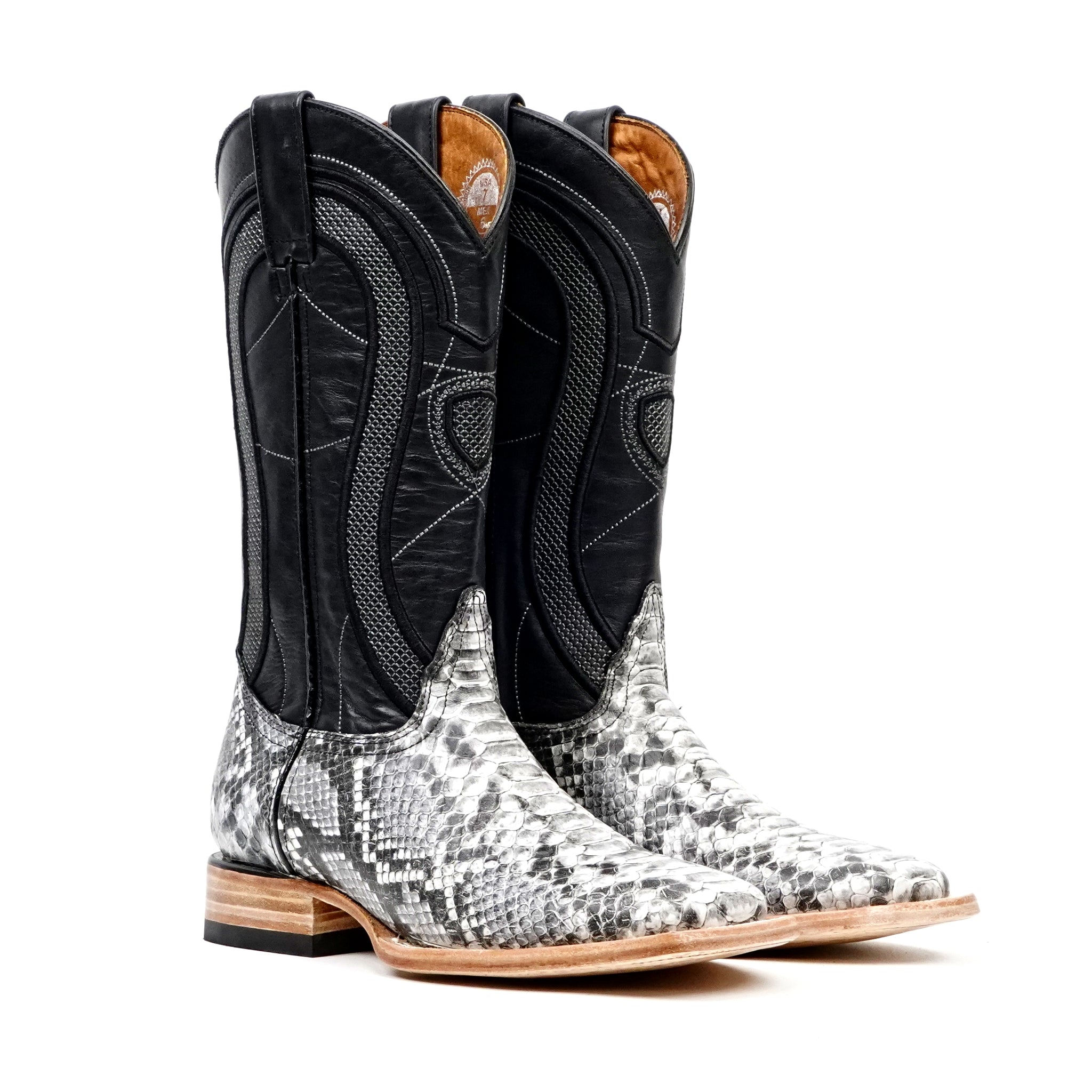 Botas Vaqueras Python Natural - Piel Gofrada - Punta Cuadrada (E913)